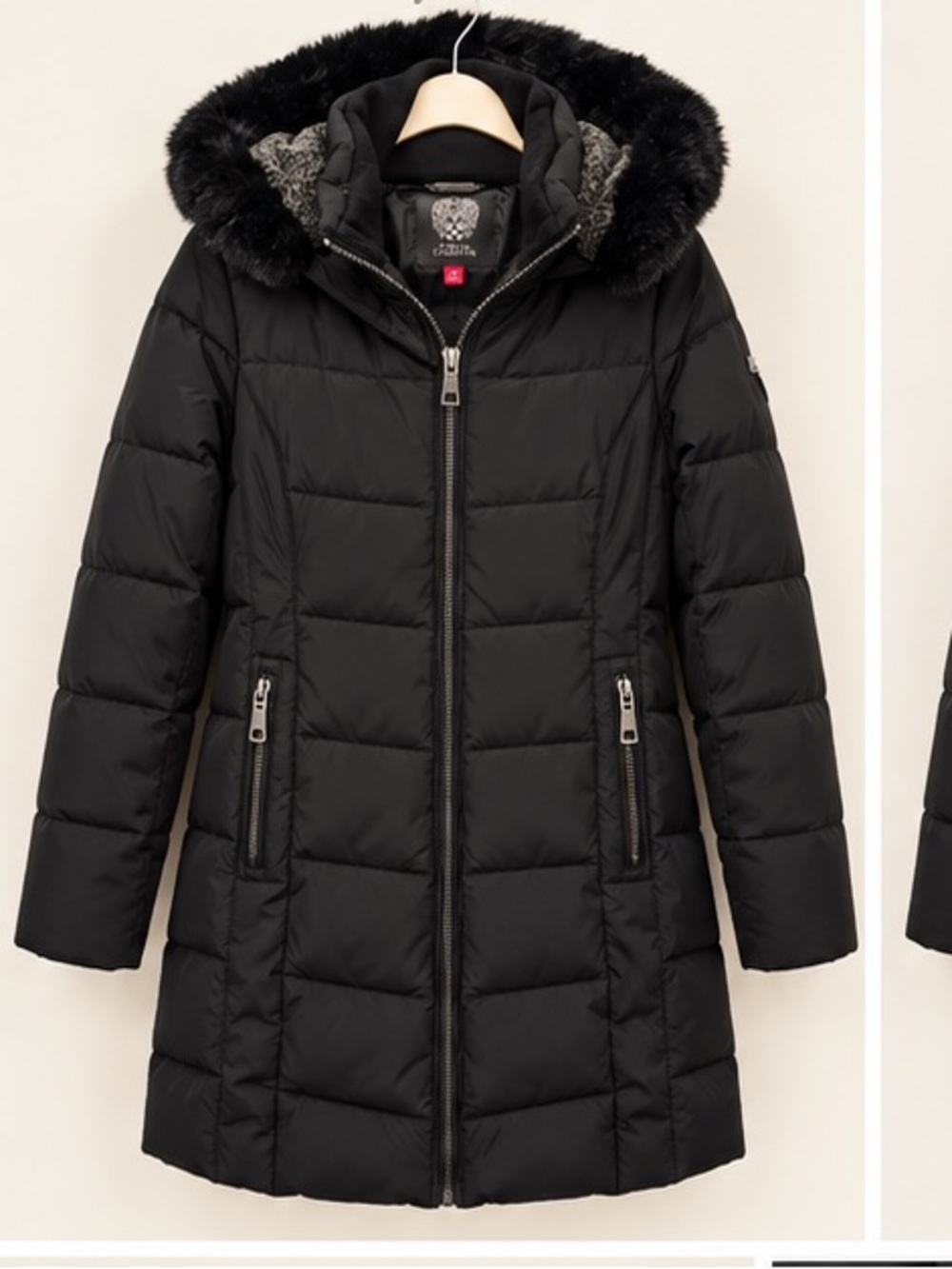 Vince Camuto Black Long Puffer Coat Faux Fur Hood Women’s L